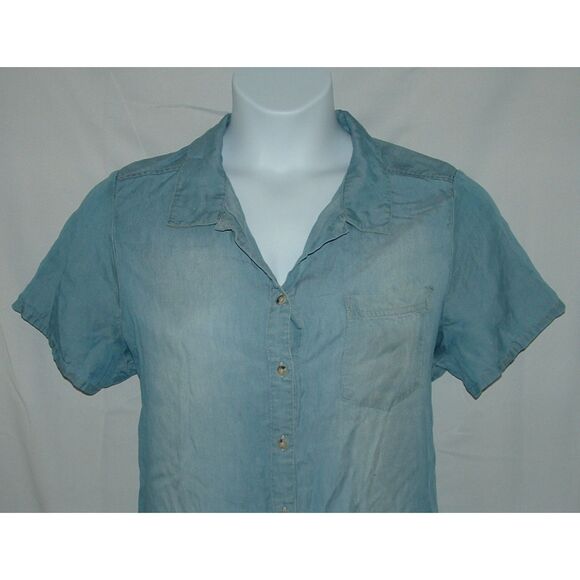 NEW Soft Blue Chambray Plus Sz 16/18 Button Up Knee Length Shirt Dress MAURICES - Picture 2 of 4